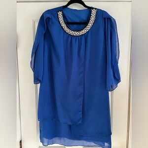 Royal Blue Embellished neckline dress.